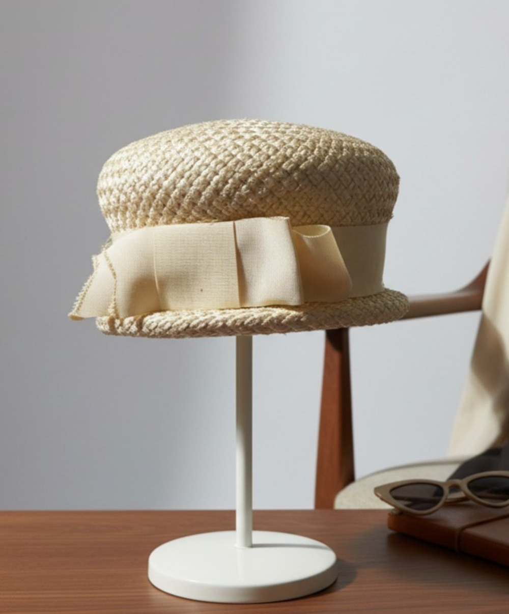 Womens Ivory Straw Dress Hat Union Made USA UHCMW Vintage 1950s